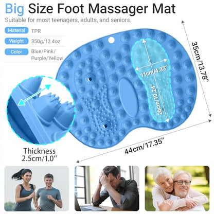 Foot Massage Mat, Hard Reflexology Mat with Magnetic Therapy, Big Foot-Shaped Acupressure Mat for Feet Relaxation, Under Desk Mat Pressure Point Mat for Pain, Fatigue and Stress Relief(Blue) - color: Blue