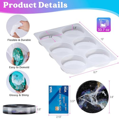 LET'S RESIN Extra Deep Resin Coaster Molds Silicone,4 Inches Silicone Molds | 6 Cavity Flexibility Round Molds for Resin, Epoxy Coaster Molds for Cups Mats, DIY Craft, Flower Bouquet Preservation - size: 13.7 x 9.8 x 0.82 inches