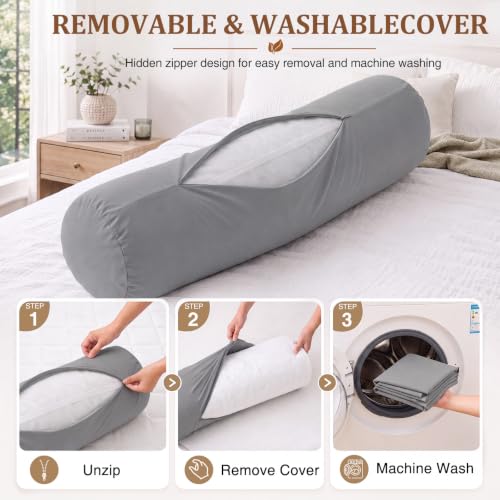 41 x 10 Inch Body Pillow for Adults, Weighted Cylindrical Long Round Pillow, Large Washable Full Bolster Pillows Soft Cover for Side Sleepers Sleeping Bedroom, Living Room