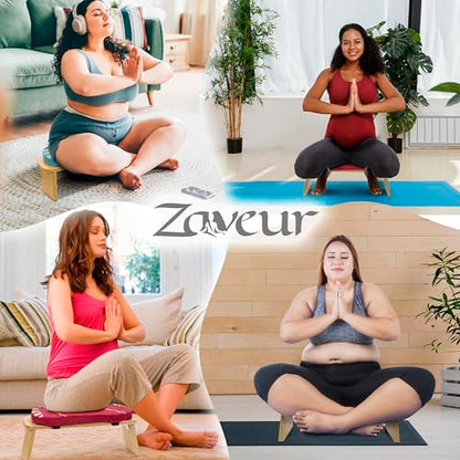 Zaveur 쿠션이 있는 대나무 명상 벤치 - 다양한 좌석 각도를 위한 접이식 벤치 - 무릎 의자 명상 스툴 - 깊고 긴 명상을 위한 요가 의자 기도 벤치 - 브라운 - color: 브라운.