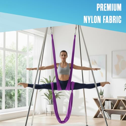 Aerial Rig, Aerial Yoga Stand, 10 FT Frame, 13 YD Fabric, 550 LB Capacity - color: SILK ONLY / Purple