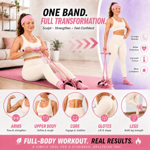 Pedal Resistance Band, Stitched Anti-Snap Elastic Pull Rope Fitness Equipment, 3-in-1 Home Workout Exercise Bands Set with Pilates Grip Socks & Headband - color: Pink, size: 55LB
