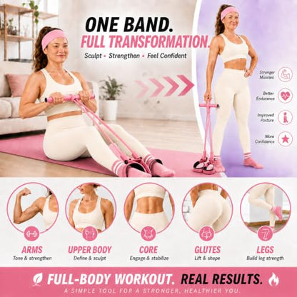 Pedal Resistance Band, Stitched Anti-Snap Elastic Pull Rope Fitness Equipment, 3-in-1 Home Workout Exercise Bands Set with Pilates Grip Socks & Headband - color: Pink, size: 55LB