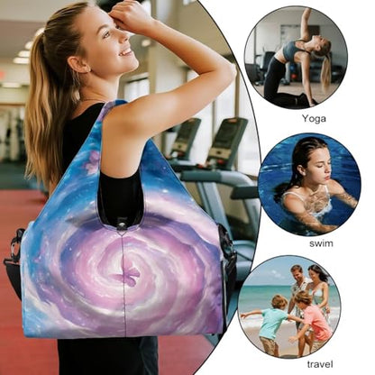 Gym Bag with Yoga Mat Holder Large Tote Bag With Multi Pockets for Women Men Dry Wet Separated Pocket Carryall Yoga Tote Bag for Pilates Travel Workout Office - color: Butterfly Tie-Dye