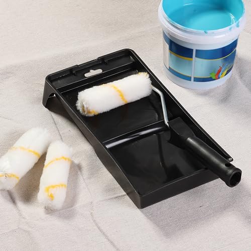 Bates- 4-Inch Paint Roller Kit, 10 pcs, Roller Set with Microfiber Sleeves & Frame, Tray, Tray Liner and Trim Brush for Walls, Cabinets, Interior, Exterior, House Painting Supplies - style: Microfiber 4", 10 pcs