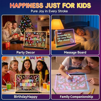 16" LED Drawing Board for Kids, Light Up Glow Doodle Pad with 12 Markers, Tracing Book & Cleaning Cloth, USB-C Acrylic Dry Erase Note Board Toy Gifts for Girls Boys Age 3-12