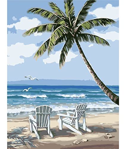 RMANA Acrylic Paint by Number Landscape On Canvas Art for Beginner Adults Students Teens Painting by Numbers DIY Arts Crafts Numero Advanced Abstract Sunny Beach Palm Tree Colorful Box Christmas Gift