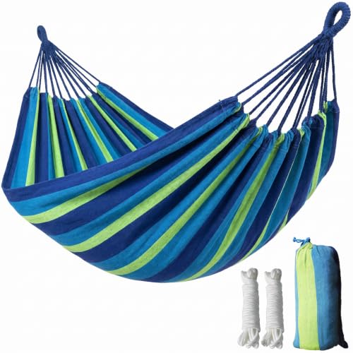 Canvas Hammock 122" Long X 59" Wide 2 Person Hammock 440 pounds Maximum Weight Applicable Scenes in Courtyard Autumn, Indoor Hanging Chairs, Beach Leisure (Blue Green, Full) - color: Blue Green