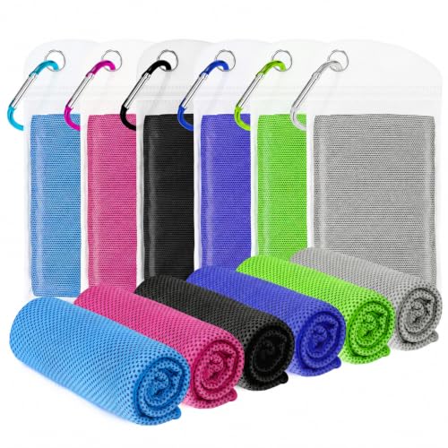 Amgico 6 Pack Cooling Towel 40"X12", Cooling Towels for Neck and Face, Quick Dry Soft Breathable Reusable Microfiber Towels for Hot Weather, Camping, Hiking, Beach, Workout, Running & More Activities - color: Royal Blue/Green/Black/Magenta/Gray/Sky Blue