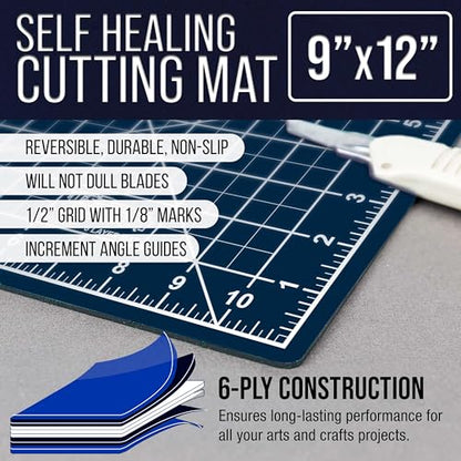 U.S. Art Supply 9"x12" Self-Healing Cutting Mat 5-Ply White/Blue | Double-Sided White/Blue Craft Mat, Non-Slip Cutting Mats for Crafts, Sewing, Quilting, Scrapbooking - color: White/Blue