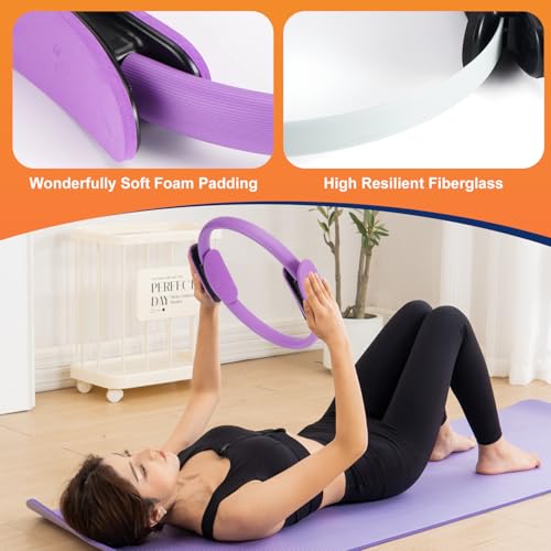 Tsikavo Pilates Ring, Pilates Ring Circle and Ball Set, 12 Inch Magic Circle Pilates Ring,9 Inch Small Exercise Ball,Resistance Bands Set, Home Pilates Equipment for Women - color: Purple
