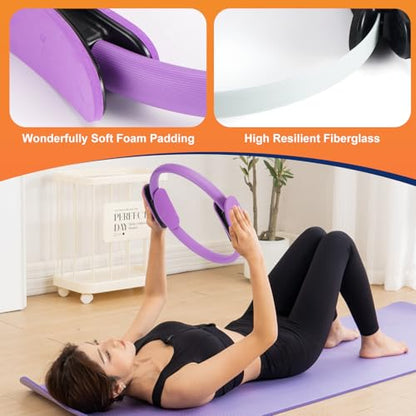 Tsikavo Pilates Ring, Pilates Ring Circle and Ball Set, 12 Inch Magic Circle Pilates Ring,9 Inch Small Exercise Ball,Resistance Bands Set, Home Pilates Equipment for Women - color: Purple