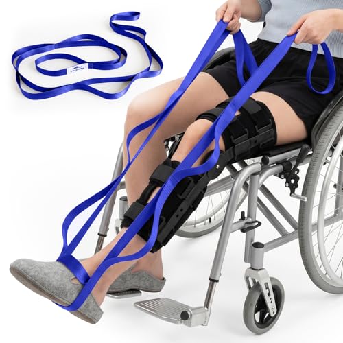 Trideer Leg Lifter Strap Mobility Aid, Non-Elastic Stretching Strap with Loops, Post-Surgery Knee Hip Leg ROM Recovery, Assist Strap for Bed Car Transfers, Yoga Strap for Stretching (Blue)
