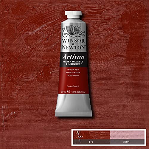 Winsor & Newton Artisan Water Mixable Oil Paint, 37ml, Indian Red | Clean with water; no solvents needed. Color depth, lightfastness, opacity/transparency are the same as traditional oils. - color: Indian Red, style: 1.25-oz