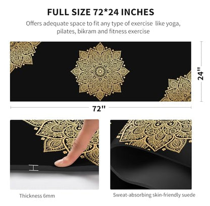 nuveti Yoga Mat Print Extra Thick TPE Non Slip Fitness Exercise Mat with Carrying Bag,72"x24" Extra Thick 6MM Exercise & Workout Mat for Yoga, Pilates Fitness and Floor Exercises - color: Flower-B