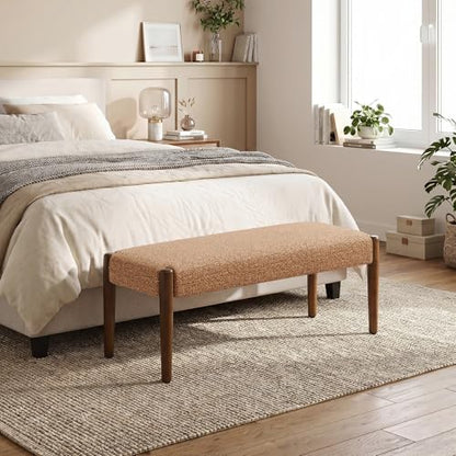 Usaint 42" End of Bed Bench with Wood Legs, Orange with Walnut Leg - color: Orange With Walnut Leg