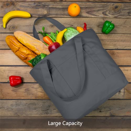 TOPDesign 1-Pack Canvas Tote Bag with an External Pocket, Reusable Grocery Shopping Bag, Top Zipper Closure, Daily Essentials (Grey) - color: Grey