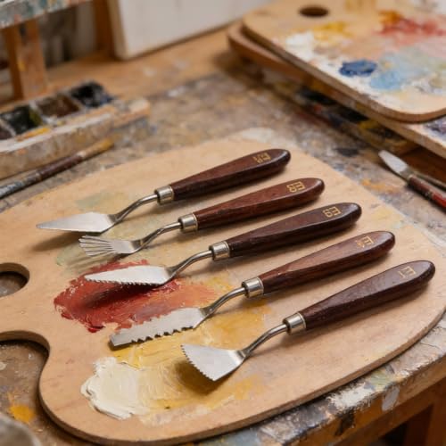 9pcs Stainless Steel Spatula Palette Knife - Palette Knife Set Painting Tools Metal Knives Wood Handle with Different Shapes and Sizes for Oil, Canvas, Acrylic Painting