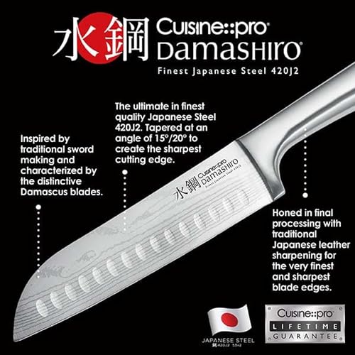 Cuisine::pro Damashiro Knife Block (Kumi, 7-Piece Chef Knife Set) - Japanese Steel Knife - Magnetic Knife Block- Damascus-Inspired Blade Kitchen Knives - size: 7-Piece Block