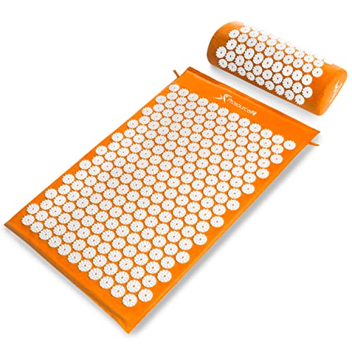 ProsourceFit Acupressure Mat and Pillow Set for Back/Neck Pain Relief and Muscle Relaxation, Orange - color: Orange/White, size: Large