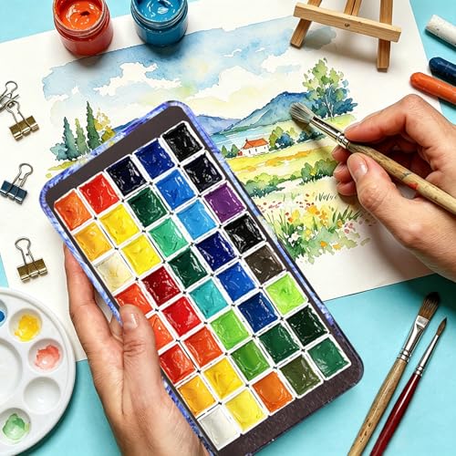 qianshan 40Pcs Empty Half Pans Watercolor Tin Palette with Magnetic Stripe | Travel Tin Palette Case,Portable Artist Paints Half Pan Kits,DIY Watercolor Oils Acrylics Painting Drawing Starry Night - color: Starrynight