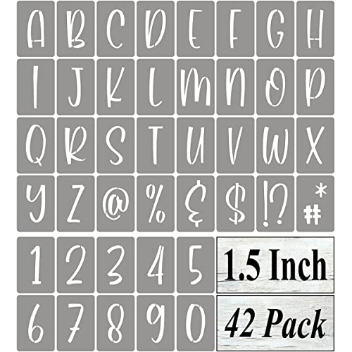 1.5 Inch Alphabet Letter Stencils for Painting - 42 Pack Letter and Number Stencil Templates with Signs for Painting on Wood, Reusable Letters and Numbers Stencils for Chalkboard Wood Signs & Wall Art - size: 1.5 Inch