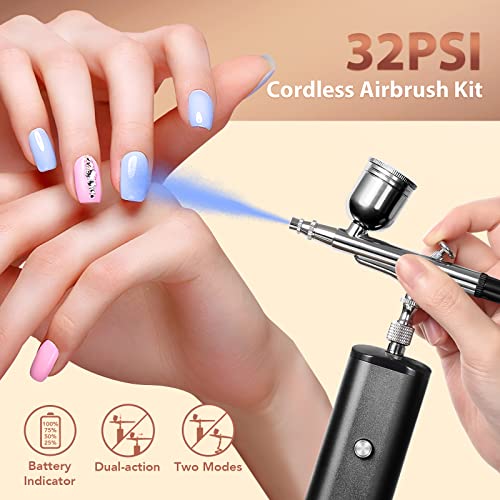 Airbrush Kit with Compressor, 32PSI Handheld Mini Air Brush Gun Set, Portable High Pressure Air Brushes for Painting, Tattoo, Nail Art, Mode, Makeup, Cake, Barber - color: Black, size: Dual-Action