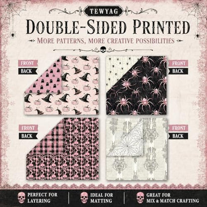 Pink Halloween Scrapbook Paper Pad, 24 Double-Sided 6 x 6 Cardstock Sheets | 24 double-sided 6 x 6 inch sheets in 24 patterns, made from 60 lb cover acid- and lignin-free lightweight cardstock - color: Halloween-A