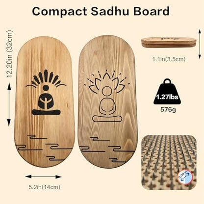 Sadhu Board Set, Wooden Board with 10mm Nail Spacing & Galvanized Nails, Acupuncture Foot Massage Tool for Standing, Yoga, Mindfulness & Meditation, Gift Box, Storage Bag & Cork Roller
