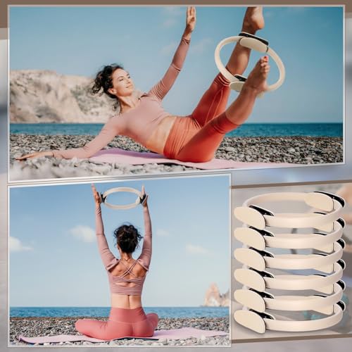 Syhood Pilates Ring 11. 81 Inch Pilates Circle Yoga Ring Magic Lightweight Flexible Workout Equipment for Fitness Physical Therapy Resistance Exercise Arms Legs - color: Beige
