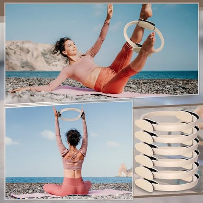 Syhood Pilates Ring 11. 81 Inch Pilates Circle Yoga Ring Magic Lightweight Flexible Workout Equipment for Fitness Physical Therapy Resistance Exercise Arms Legs - color: Beige