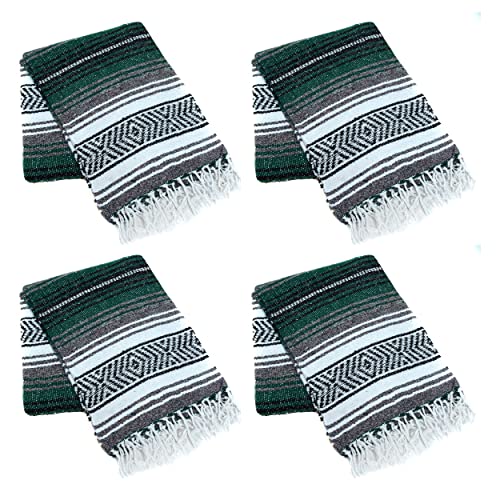 La Montana Bulk Falsa Mexican Blanket, 4 Pack, Forest Green/Charcoal/White | Authentic 74"x50" Lightweight Yoga Blanket Made in Mexico - Decorative Throw for Picnic, Camping, Beach, Bed, Home Decor - color: Forest Green/Charcoal/White
