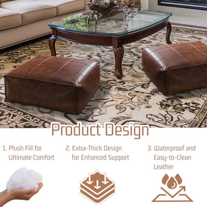 Vintage Leather Square Floor Cushion for Adults,Brown
