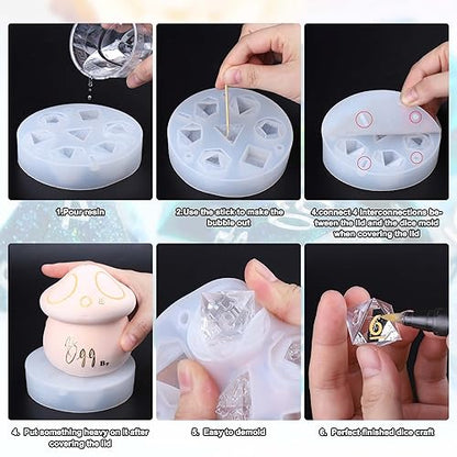 Juome Dice Resin Molds Silicone, DND Dice Silicone Molds for Epoxy Resin | Resin Mold with 7 Standard Stereoscopic Dice Cavities, Resin Mold for DIY Dices Making, Table Board Game Dice Lovers Gift