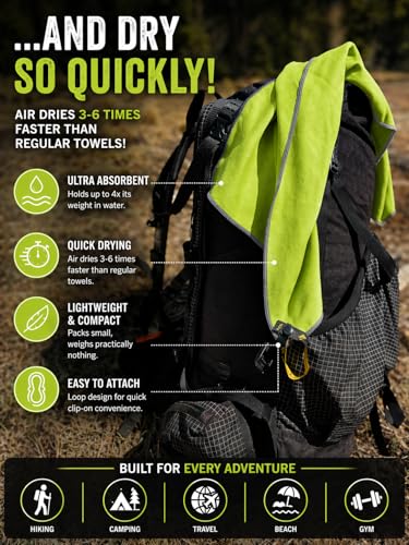 Backpacking Ultralight Quick Dry Microfiber Soft Fast Drying Hand and Face Towel Wash Cloth Camping Yoga Hiking Active Lifestyle (Lime, Medium 16x28) - color: Lime, size: Medium