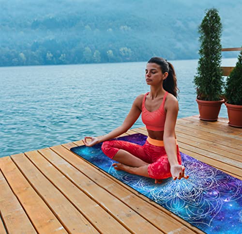 nuveti Printed Travel Yoga Mat 1/16 Inch Thick Non Slip Fitness Workout Mat | with Carrying Bag, Foldable Lightweight Suede & Natural Rubber Yoga Mat for Yoga Pilates and Fitness 72" L x 24" W x 1.5mm - color: JingMo