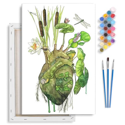 Yezavesu Framed Paint by Numbers Kit for Adults Beginner & Kids Ages 8-12, Heart Paint by Numbers with Frame, DIY Number Painting for Adults Abstract Green Plant for Home Wall Decor Gift 8X 12 inch | With Frame Canvas 8x 12 inch, DIY Acrylic Painting by N