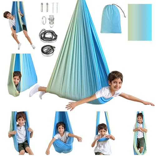 Sensory Swing, Indoor & Outdoor Sensory Swing for Kids & Adults, Double Layer Therapy Cuddle Swing for Kid with Autism, Holds up to 300lbs - color: Yellow