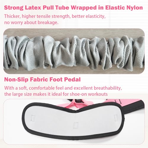 Pedal Resistance Band with Handles, 6-Tubes Natural Rubber Exercise Band - color: Upgraded-Grey Pink