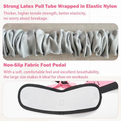 Pedal Resistance Band with Handles, 6-Tubes Natural Rubber Exercise Band - color: Upgraded-Grey Pink