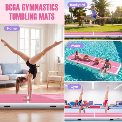 Inflatable Gymnastics Mat Air Tumble Track Tumbling Mats with Pump - color: White Pink Purple, size: 10ft*3.3ft*4inch(3m*1m*10cm)