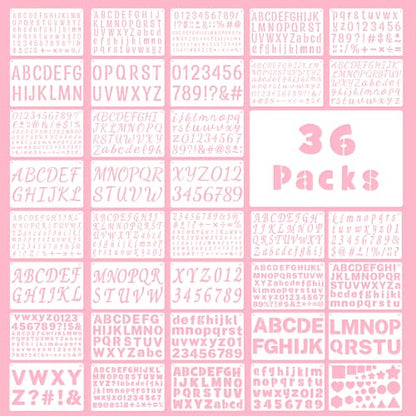 36Pcs Letter Stencils Small Reusable Letter Number Stencils for Painting | 1/2,3/4,1,5/4,2Inch,Alphabet,Geometric Templates,DIY Art Craft Project,Notebook,Scrapbooking, Journal,Wall,Home,Party Decor