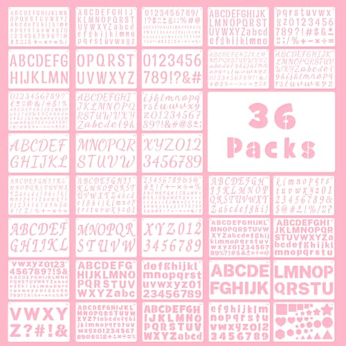 36Pcs Letter Stencils Small Reusable Letter Number Stencils for Painting | 1/2,3/4,1,5/4,2Inch,Alphabet,Geometric Templates,DIY Art Craft Project,Notebook,Scrapbooking, Journal,Wall,Home,Party Decor