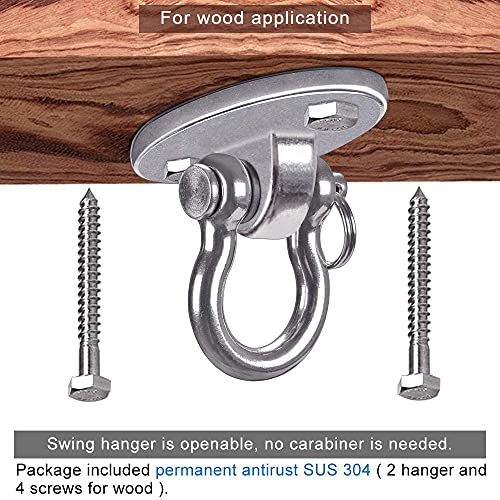Heavy Duty Swing Hanger Stainless Steel Ceiling Swing Mount 180° Hanging Chairs Hanger for Hammock Chair, Porch Swings, Aerial Silks, Punching Bag, 2000 LB Capacity - color: 2pcs Swing Hanger With 4 Wood Screws