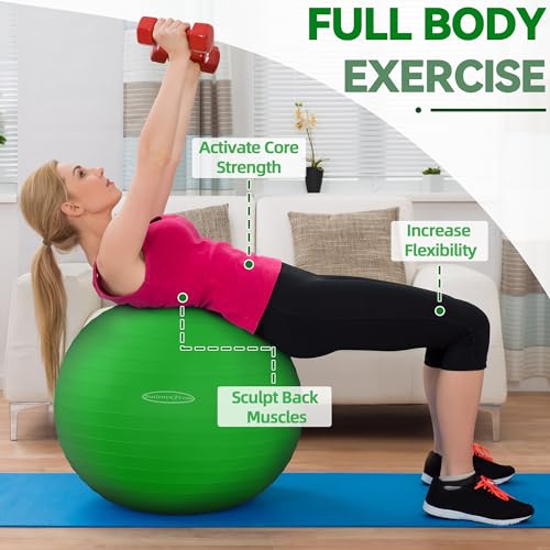 Fitvids Anti-Burst and Slip Resistant Exercise Ball Yoga Ball Fitness Ball Birthing Ball with Quick Pump - color: Green, size: M(19-22in/48-55cm)
