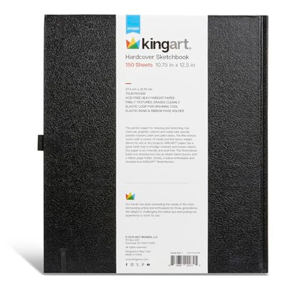 KINGART Hardcover Jumbo Sketchbook – 10.75 x 12.5 Inch, 1-Pack – 150 Sheets (68 lb / 100 GSM), Heavyweight Acid-Free Paper – Durable Smyth-Sewn Art Journal for Mixed Media
