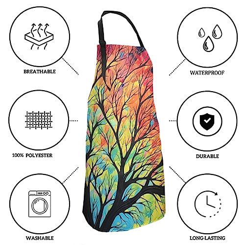 Artist Painting Apron with 2 Pockets Painters Art Aprons Gifts for Women Men - color: Rainbow Leaves Branch Tree