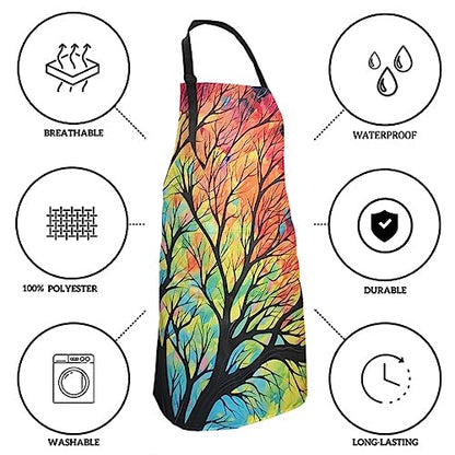 Artist Painting Apron with 2 Pockets Painters Art Aprons Gifts for Women Men - color: Rainbow Leaves Branch Tree