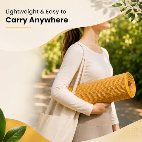 LFH Home Handmade Straw Yoga Mat For Exercise, Workout, Fitness - Perfect Heavy Quality Eco Friendly Natural Straw Reversible Yoga Mat for Men & Women - 72x24 Inch - color: Gold Yellow