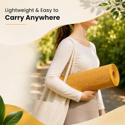 LFH Home Handmade Straw Yoga Mat For Exercise, Workout, Fitness - Perfect Heavy Quality Eco Friendly Natural Straw Reversible Yoga Mat for Men & Women - 72x24 Inch - color: Gold Yellow